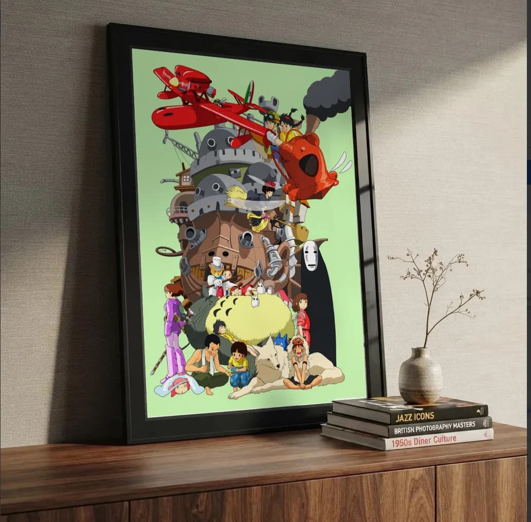 Quadro decorativo Studio Ghibli - Personagens na estante