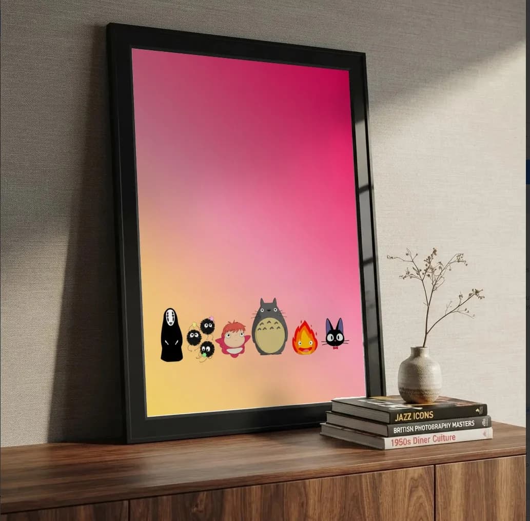 Quadro decorativo Studio Ghibli - Turma na estante