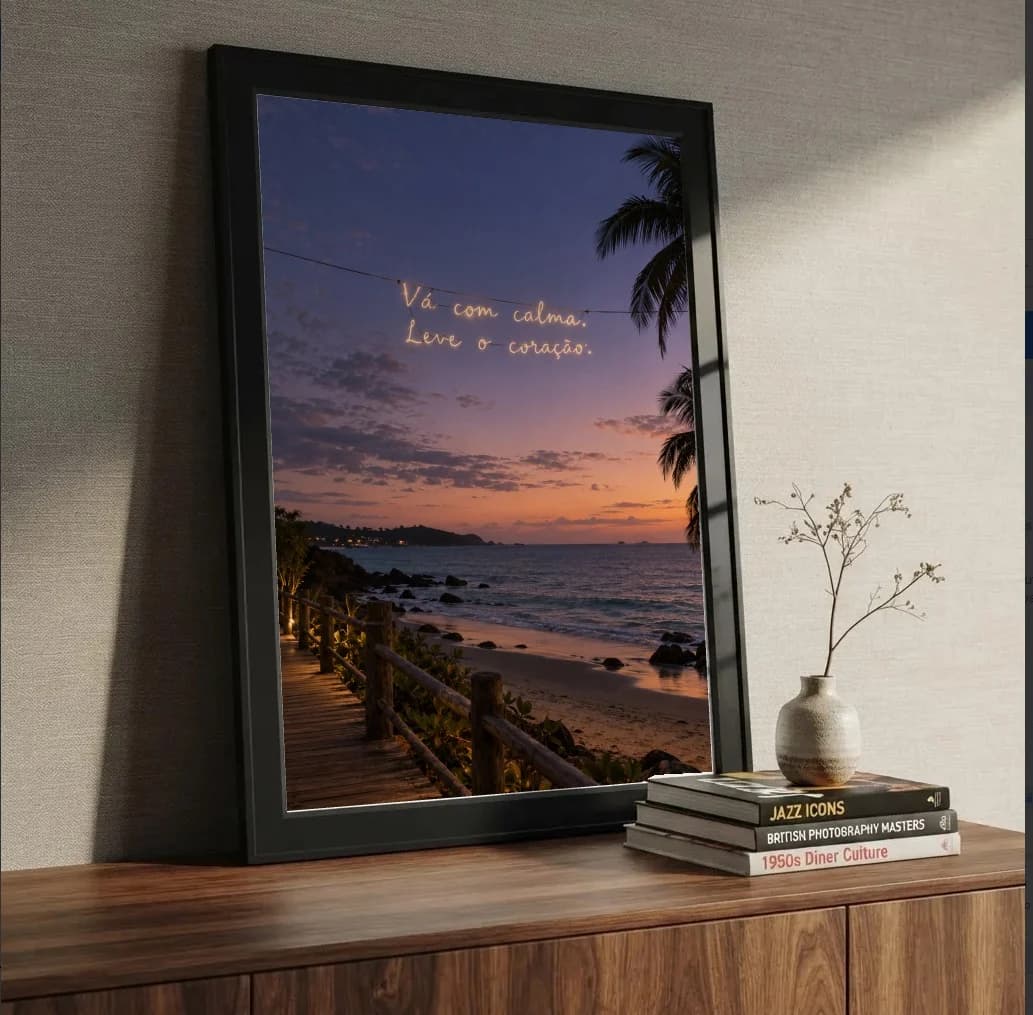 Quadro decorativo Vá com Calma na estante